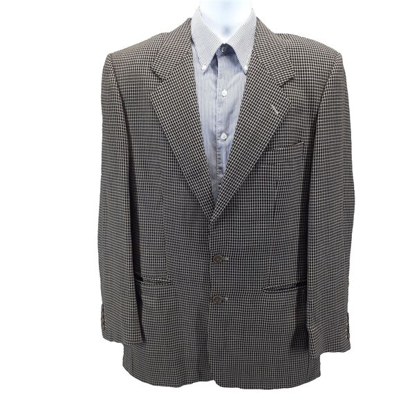 Bachrach Vintage Blazer 52L Made in Italy Brown Check Wool 2 Button 90s Menswear - Picture 1 of 13